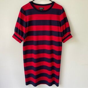 Lauren Ralph Lauren Red and Navy Blue Stripe 1/2 Sleeve Dress size large
